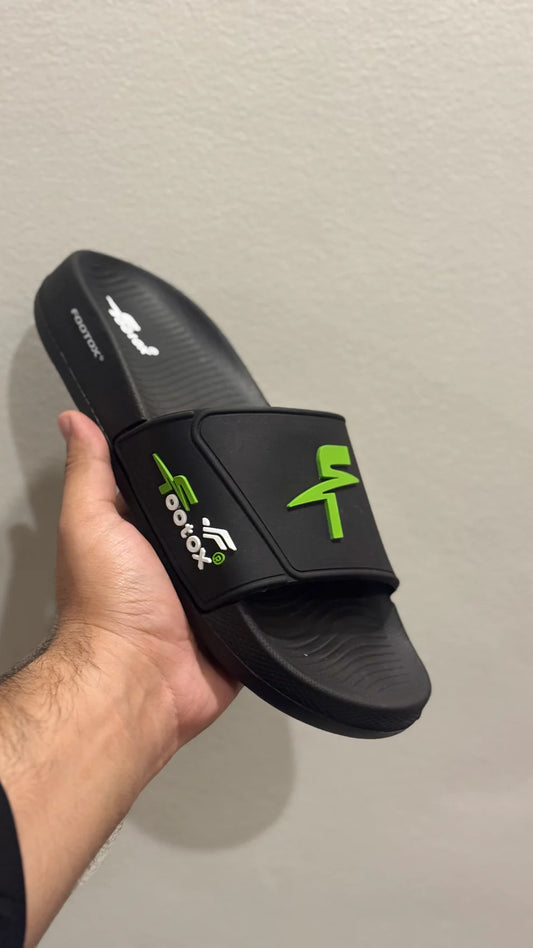 Footox premium green black slides with soft recovery sole